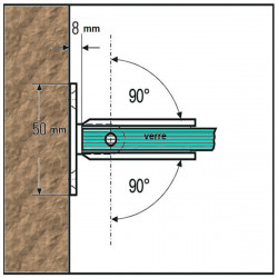 Bilbao charnière porte 90° verre-mur bilatérale- pour verre de 8 à 12mm