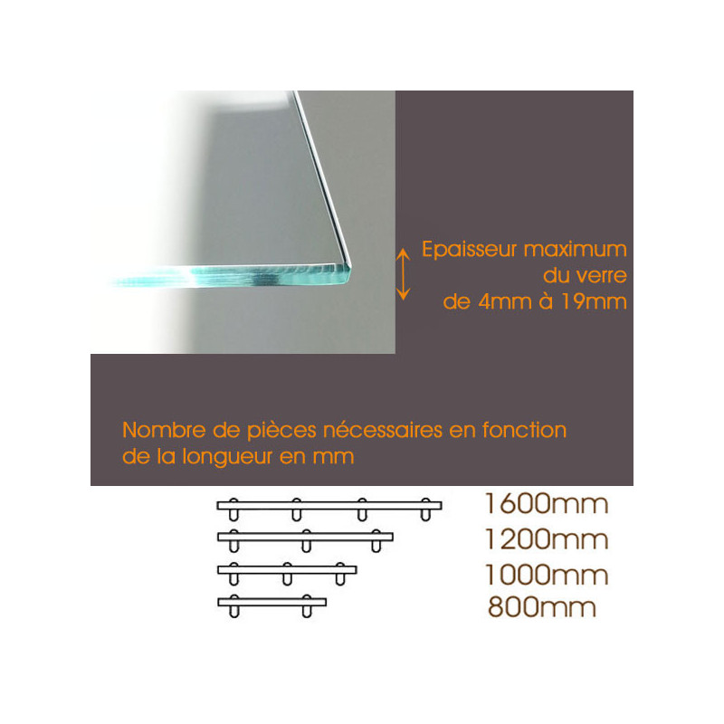 Pièce support de tablette en verre BAUHAUS CHROME