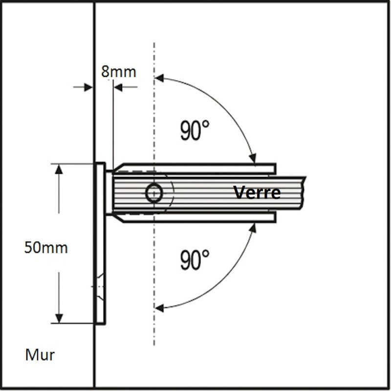 Bilbao charnière porte 90° verre-mur- pour verre de 8 à 12mm