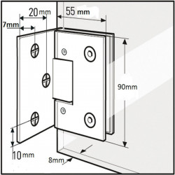 Bilbao charnière porte 90° verre-mur- pour verre de 8 à 12mm