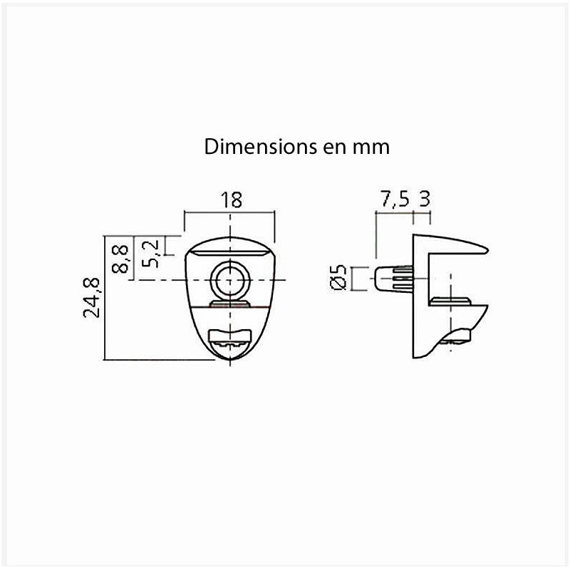 Taquet pour tablette verre de 5 à 6mm