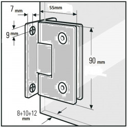 Bilbao charnière porte 90° verre-mur bilatérale- pour verre de 8 à 12mm