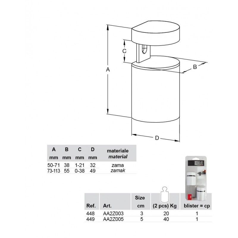 Set de 2 supports d'étagère en verre ROLLER MINI