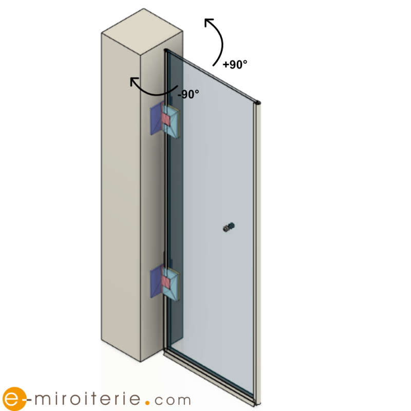 Porte de douche en verre trempe 8 mm sur mesure TRIGO - plan conceptuel non contractuelle