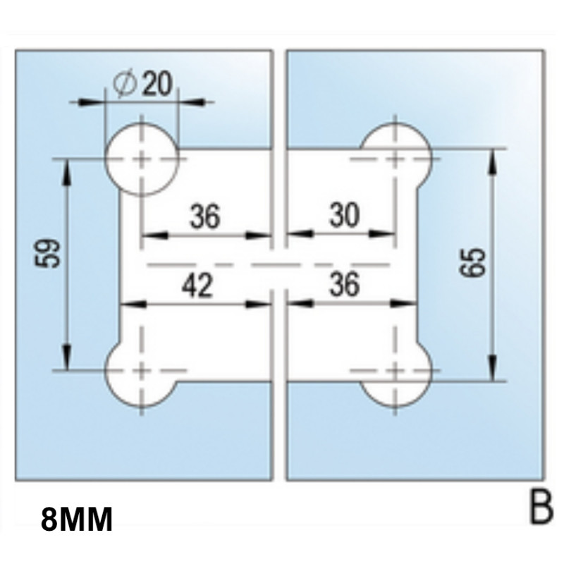 Bilbao charnière porte 180° verre-verre- pour verre de 8 à 12mm