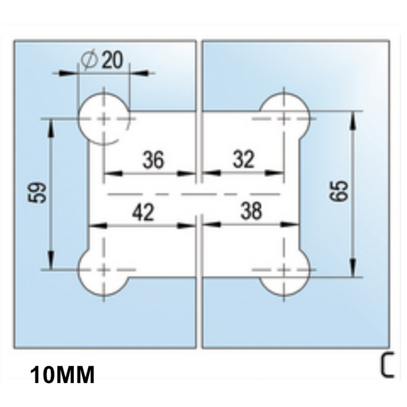 Bilbao charnière porte 180° verre-verre- pour verre de 8 à 12mm