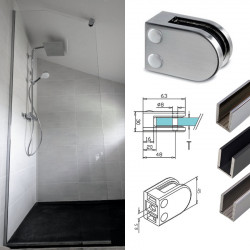Paroi MEZZA en verre clair trempé et pièce de maintien