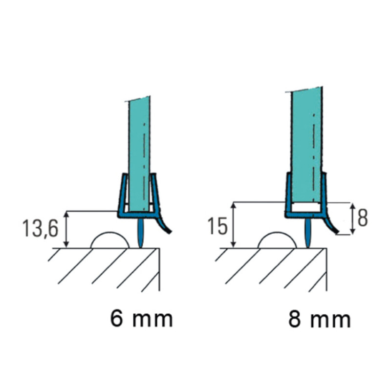 Joint d'étanchéité à lèvre pour porte de douche en verre - Verre ép