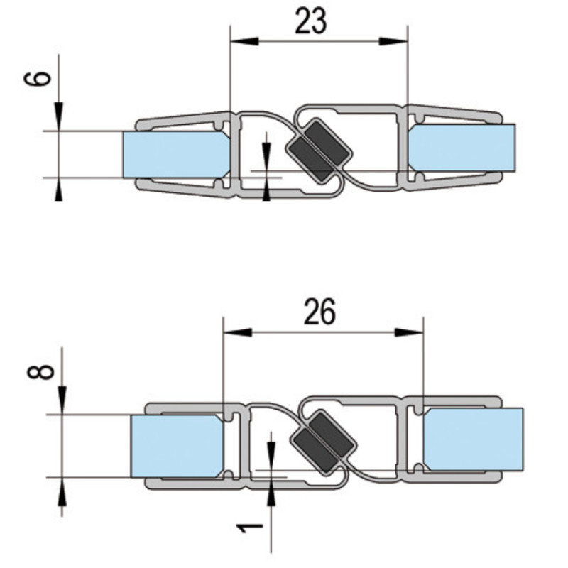Joint d'étanchéité magnétique, 2x200cm fermeture 90° ou 180° verre