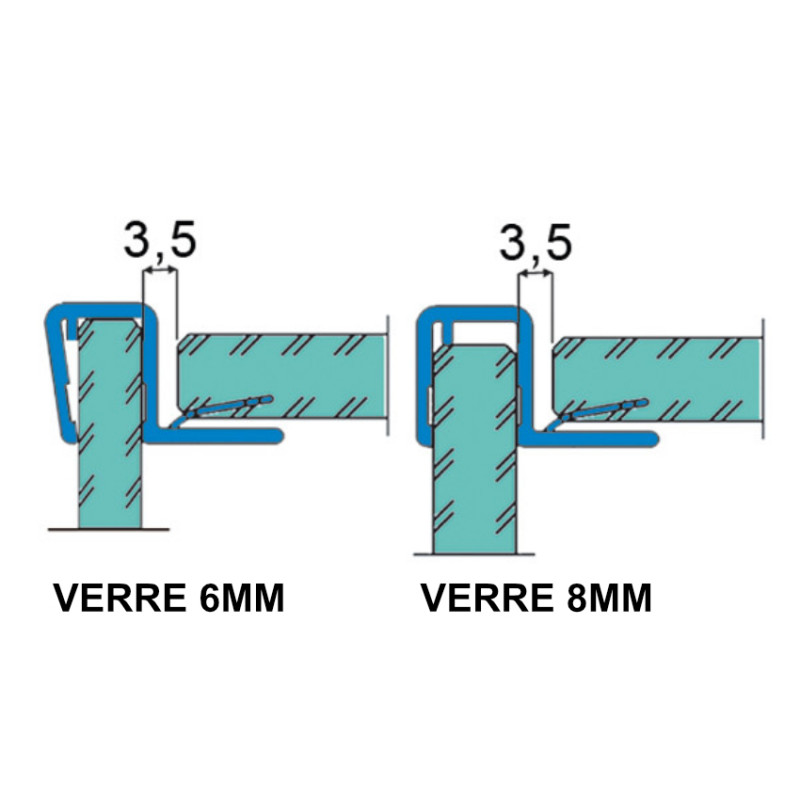 Joint d'étanchéité pan fixe 90° - verre de 6-8mm Joint d'étanchéité pan fixe 90° - verre de 6-8mm