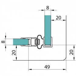 Joint d'étanchéité avec 90° profilé magnétique - verre de 6 - 8 mm