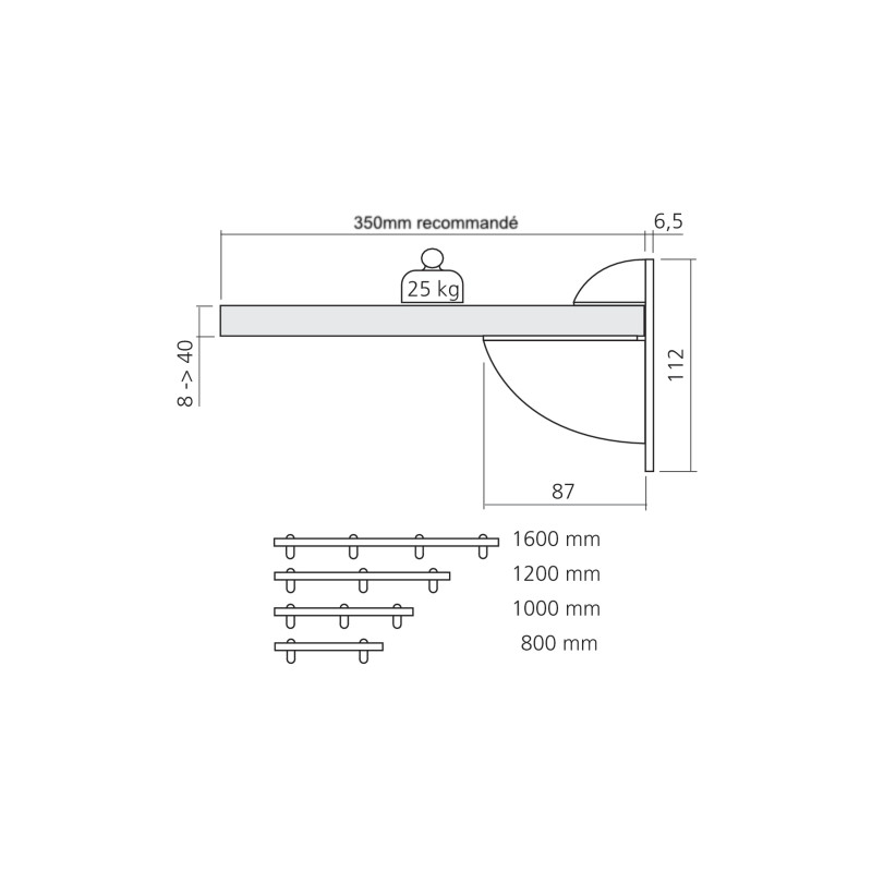 Pièce support de tablette en verre BAUHAUS CHROME - MAXI