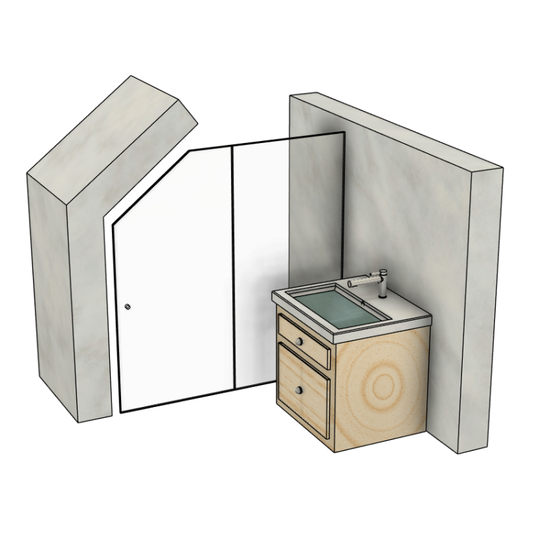 Cabine de douche sous pente Mezzaolo - PAROI FIXE et Porte battante