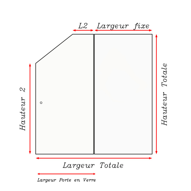 Cabine de douche sous pente Mezzaolo - PAROI FIXE et Porte battante - mesures