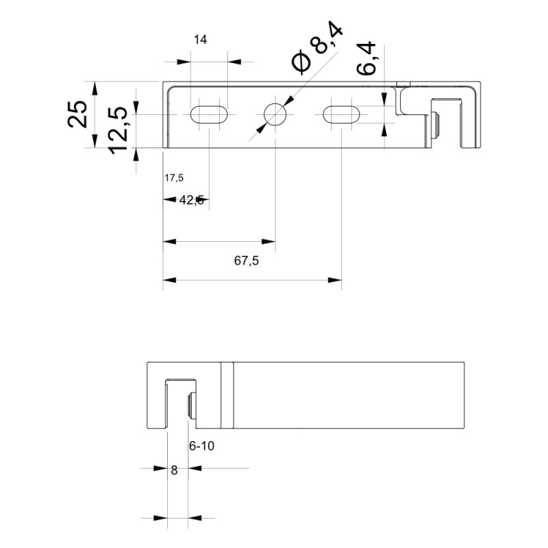 Équerre de stabilisation mur-verre - EXO MAXI - dimensions