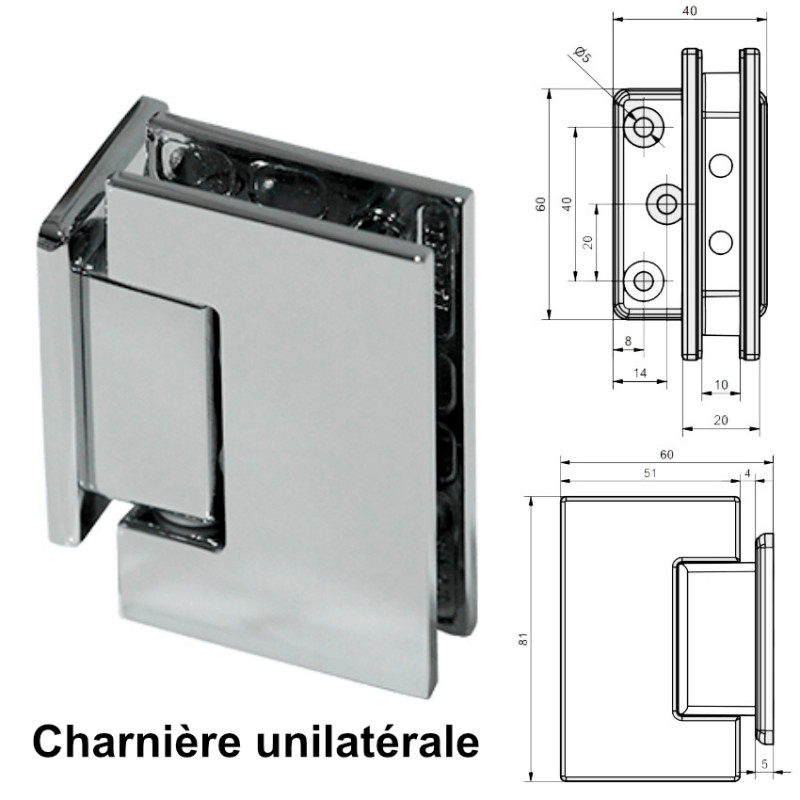 Porte en verre trempé sur mesure pour cadre en bois d'intérieur - Charnière d'angle unilatérale