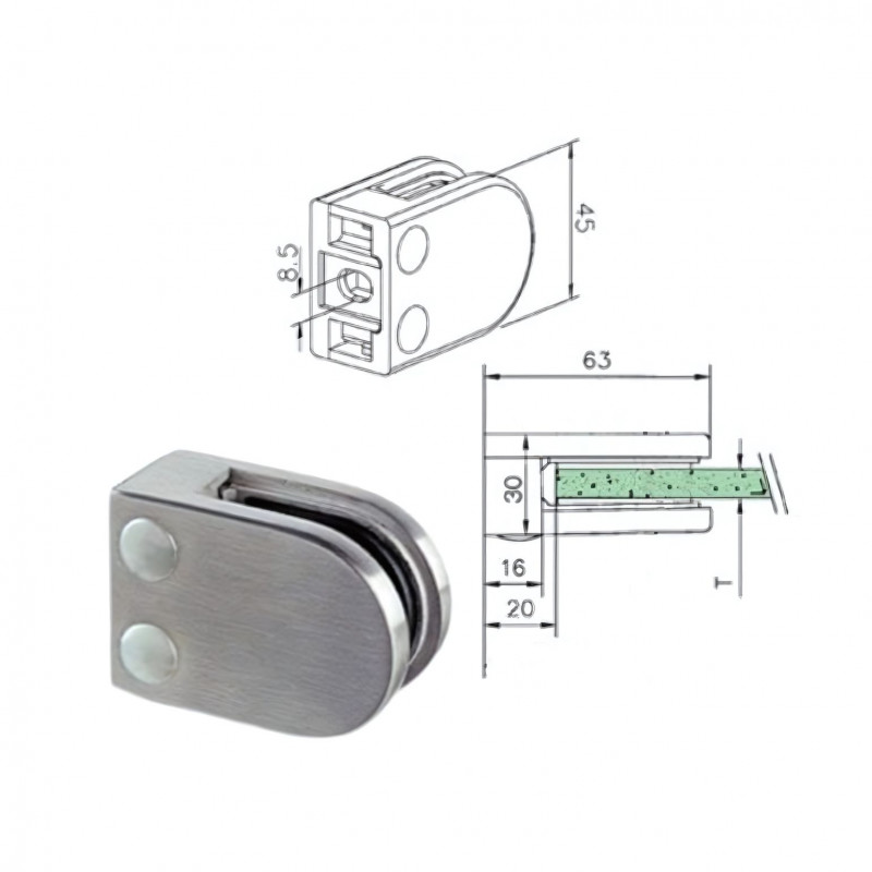 Pince pour paroi de douche - effet INOX