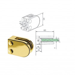 Pince pour paroi de douche - effet laiton poli brillant doré