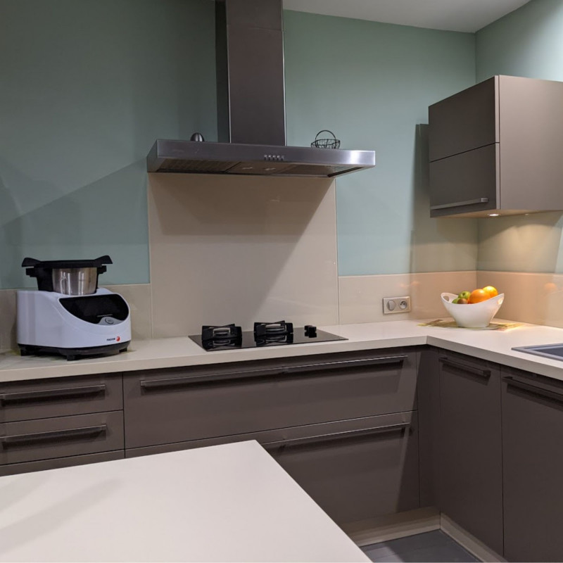 Fond de hotte en verre émaillé et trempé spécial feux gaz blanc nacre crème OYSTER