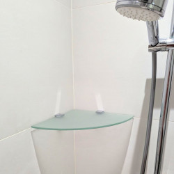 Tablette de douche CORNER sur mesure en verre dépoli trempé de sécurité
