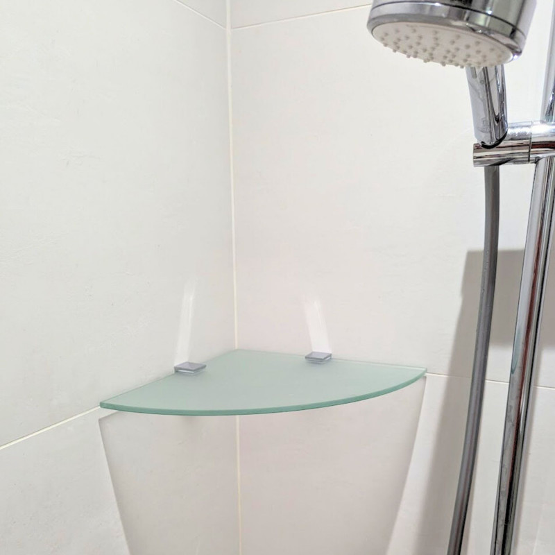 Tablette de douche CORNER sur mesure en verre dépoli trempé de sécurité