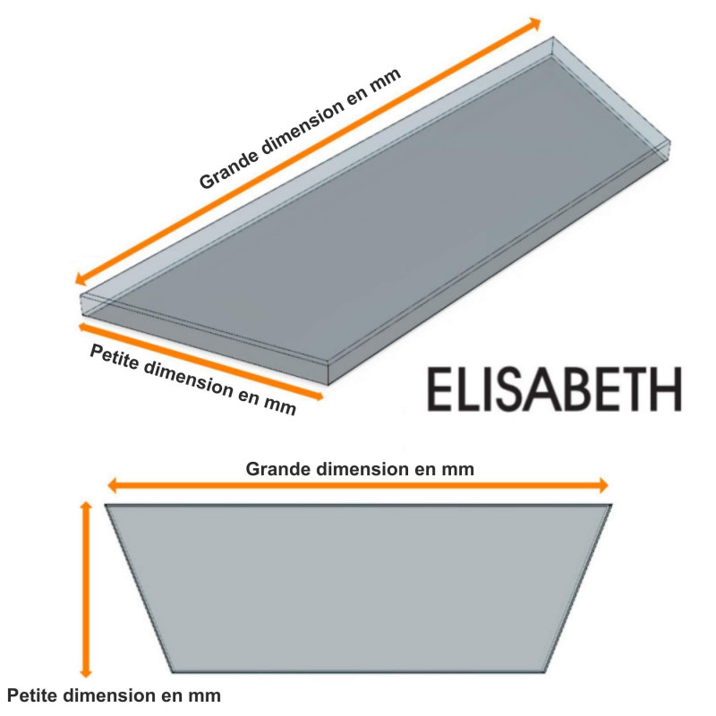 Schéma tablette ELISABETH sur mesure en verre trempé de sécurité