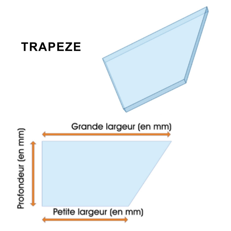 Schéma Tablette TRAPEZE sur mesure en verre trempé