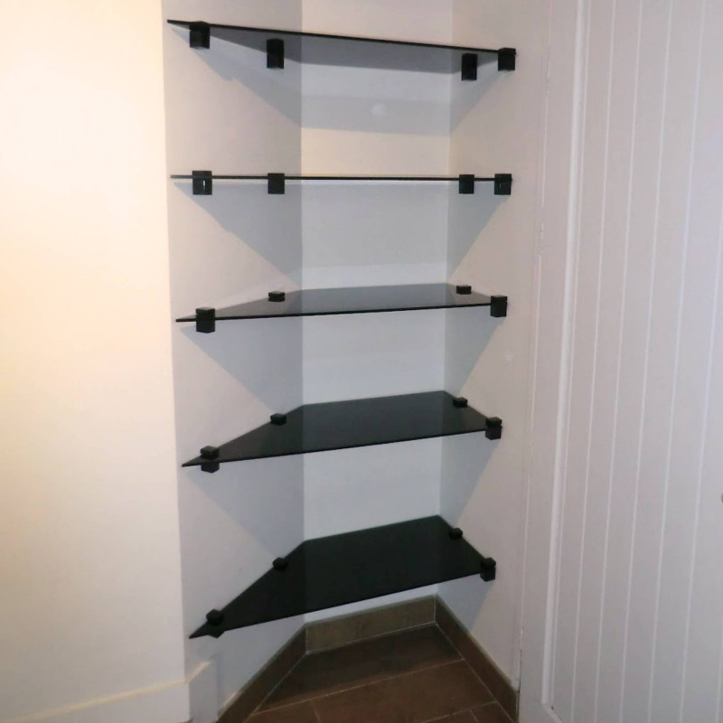 Tablette TRAPEZE en verre noir trempé de sécurité - Etagère sur mesure