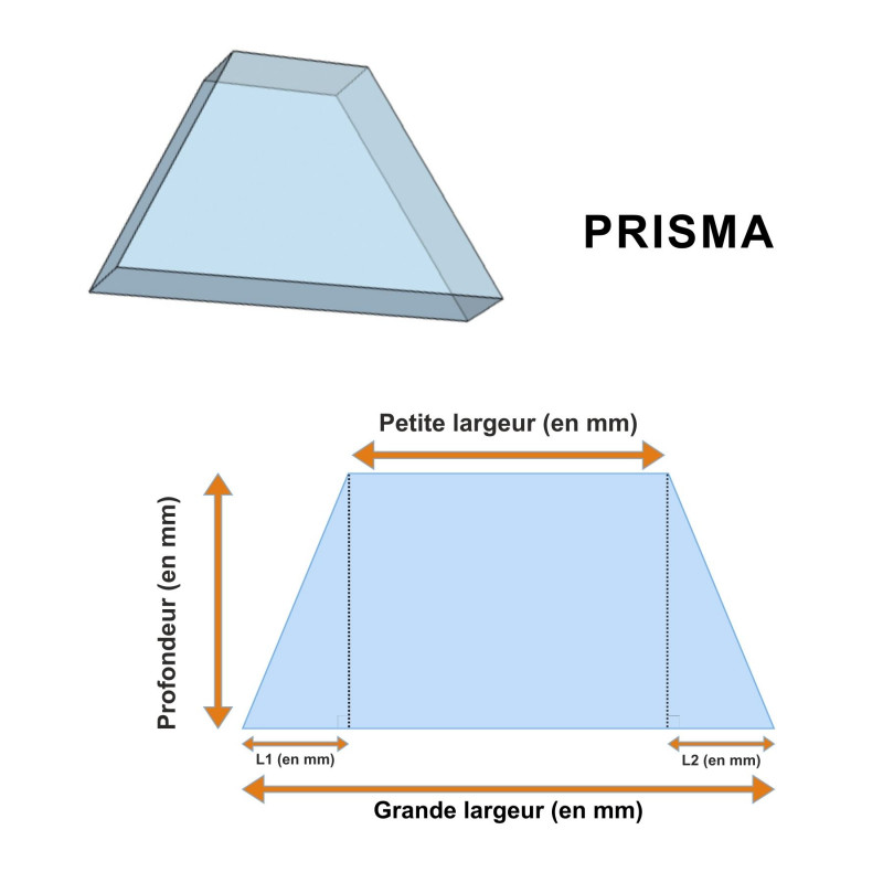 Schéma tablette PRISMA sur mesure en verre trempé de sécurité
