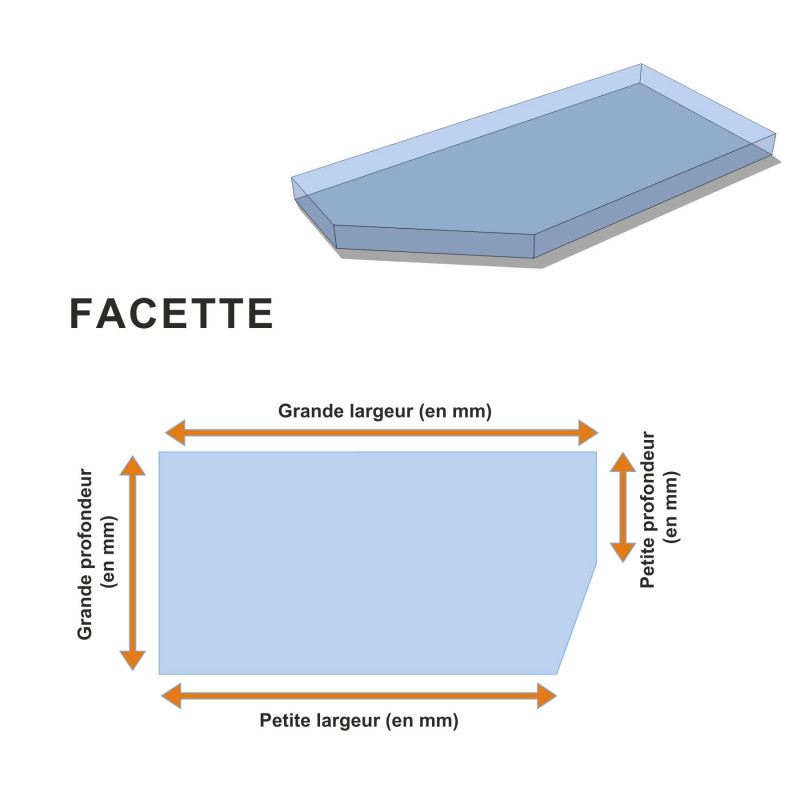 Schéma Tablette FACETTE sur mesure en verre trempé